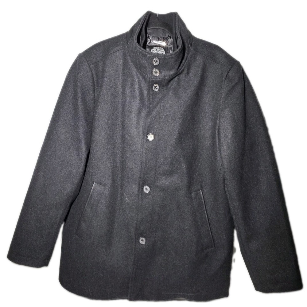Vince Camuto Men's Charcoal Grey Wool Blend Button Up Lined Car Coat Size XLarge